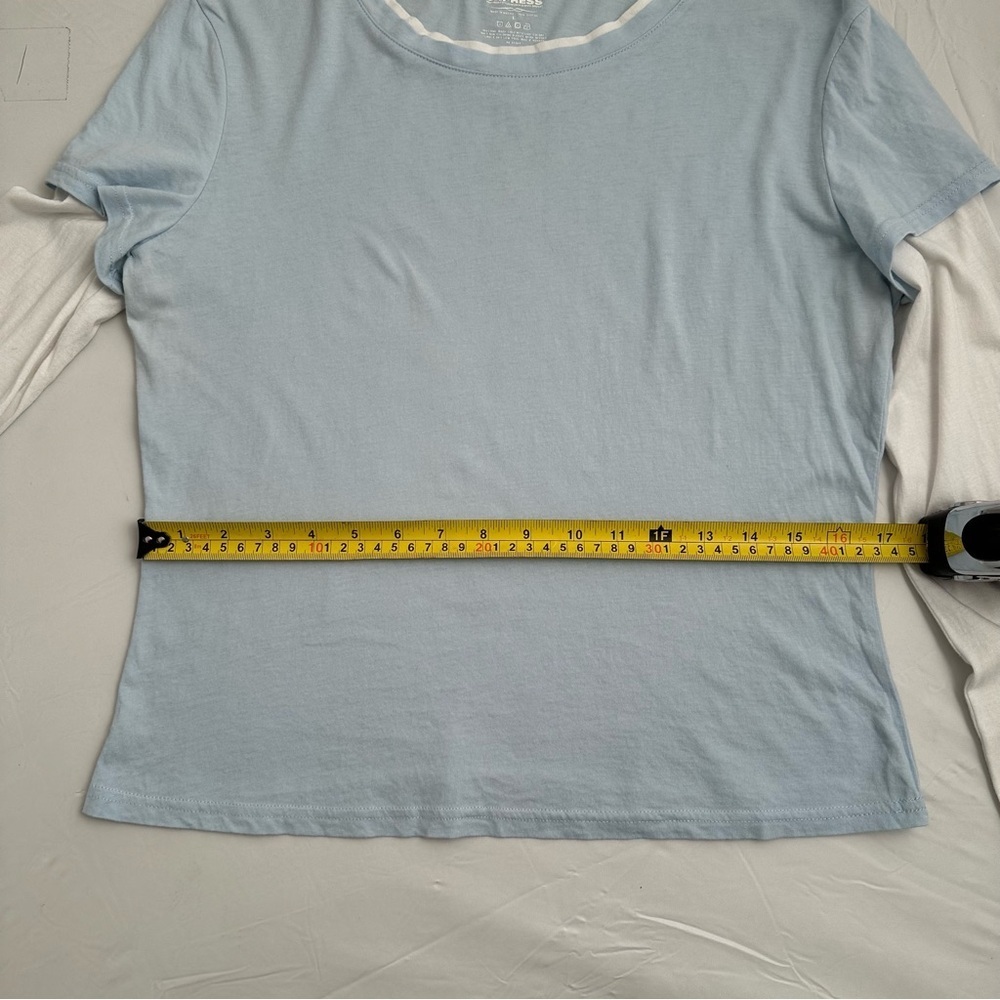 Express faux layer blue and white long sleeve layered style t-shirt - Picture 7 of 10